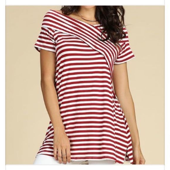 Suzanne Betro Deep Red & White Striped Top Med Lg - Picture 1 of 7